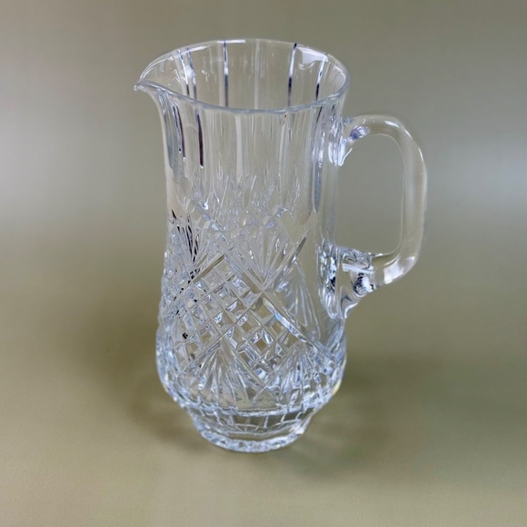 Vintage Clear Crystal Cut Glass Pitcher – Fan & Crosshatch Pattern, Heavy Lead - Picture 6 of 15